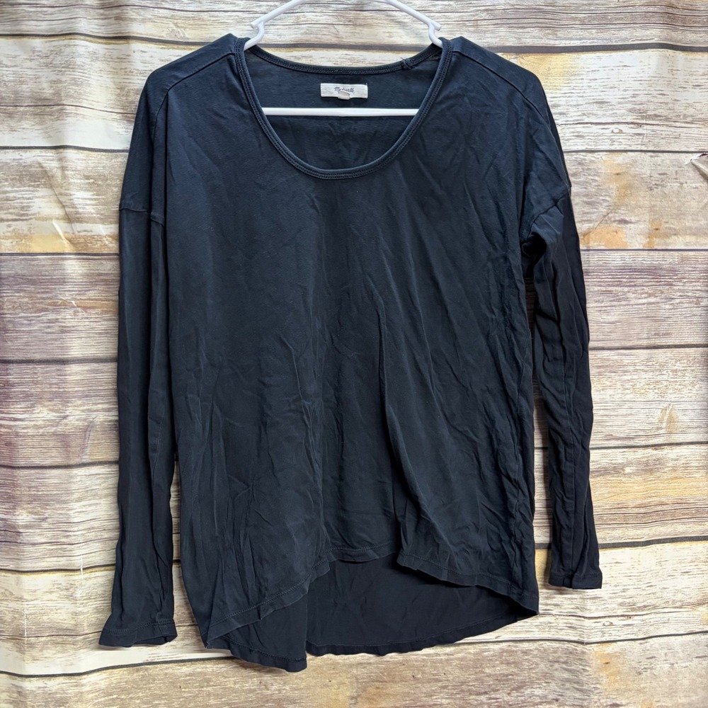 Madewell Black Long Sleeve Scoop Neck Drop Shoulder Tee Shirt Small